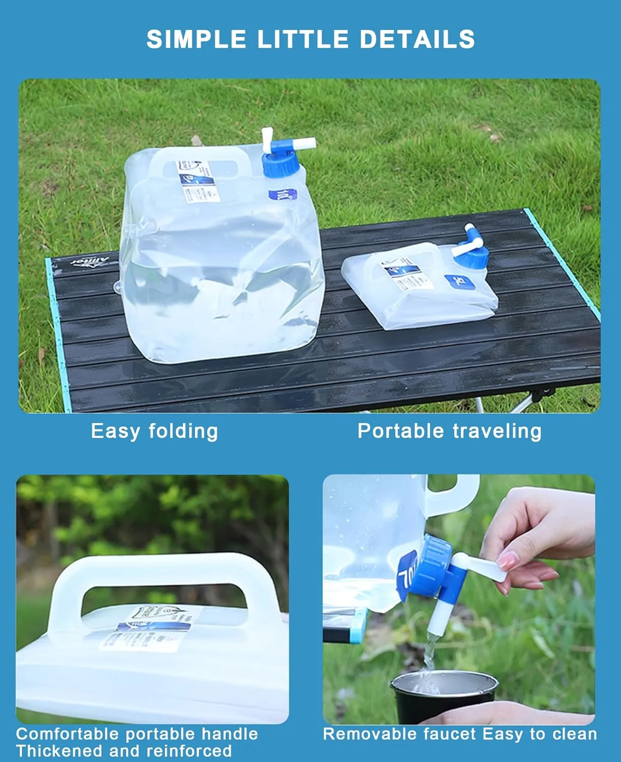 Camping Water Jug with Spigot (2.6 & 4 & 5.3 Gallon), BPA-Free Food-Grade LDPE Collapsible Water Container, Emergency Water Storage with Patented Leak-Proof Design for Hiking, Survival Gear & Outdoor