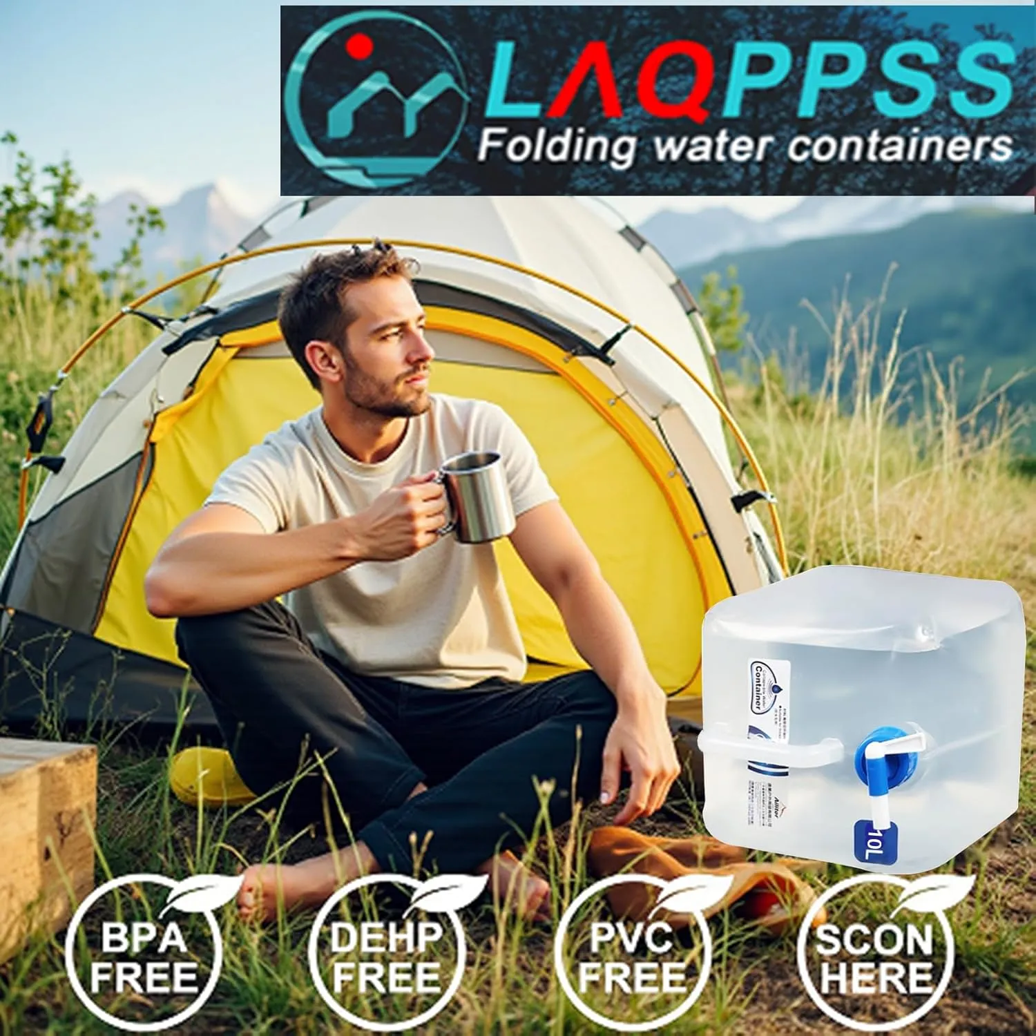 Camping Water Jug with Spigot (2.6 & 4 & 5.3 Gallon), BPA-Free Food-Grade LDPE Collapsible Water Container, Emergency Water Storage with Patented Leak-Proof Design for Hiking, Survival Gear & Outdoor