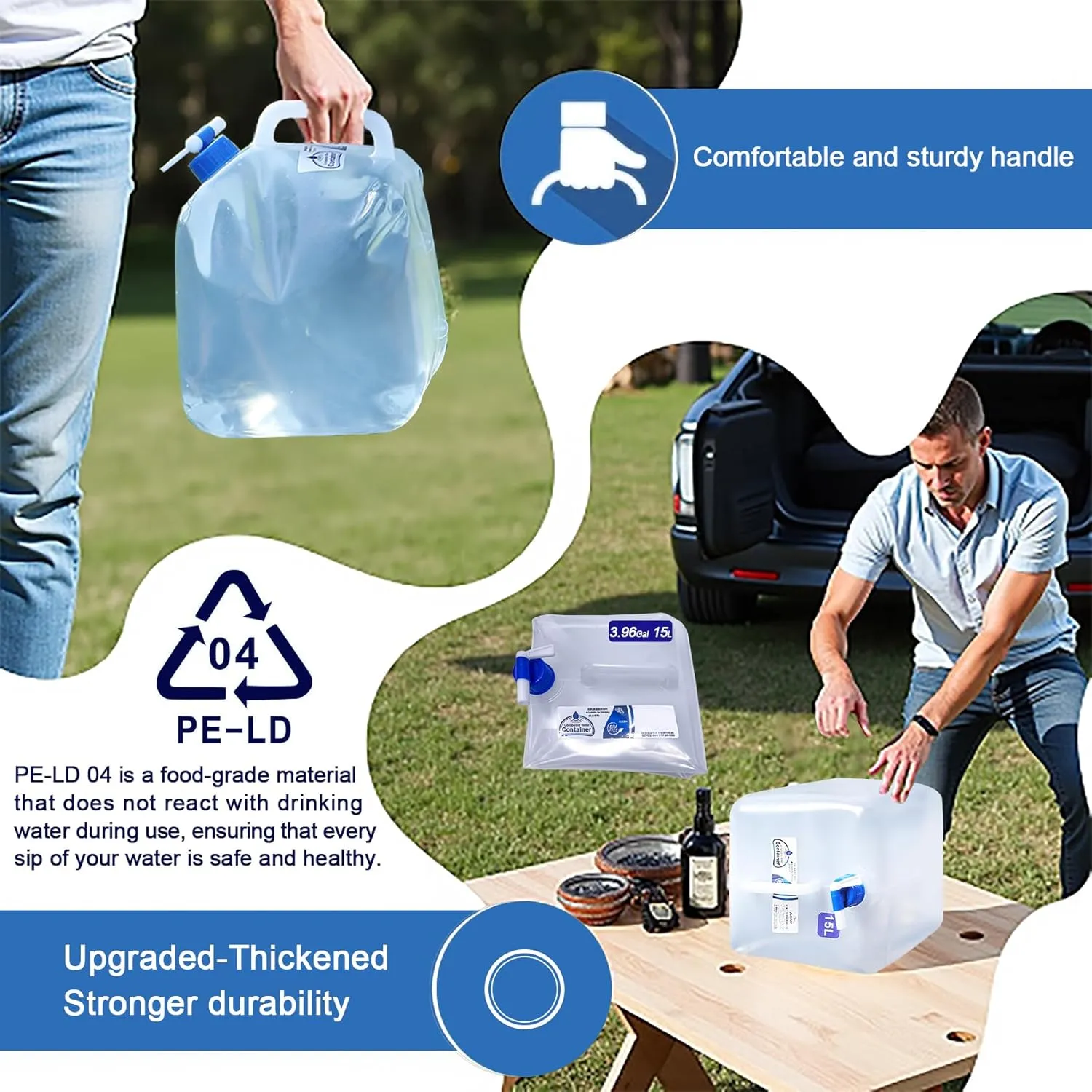 Camping Water Jug with Spigot (2.6 & 4 & 5.3 Gallon), BPA-Free Food-Grade LDPE Collapsible Water Container, Emergency Water Storage with Patented Leak-Proof Design for Hiking, Survival Gear & Outdoor