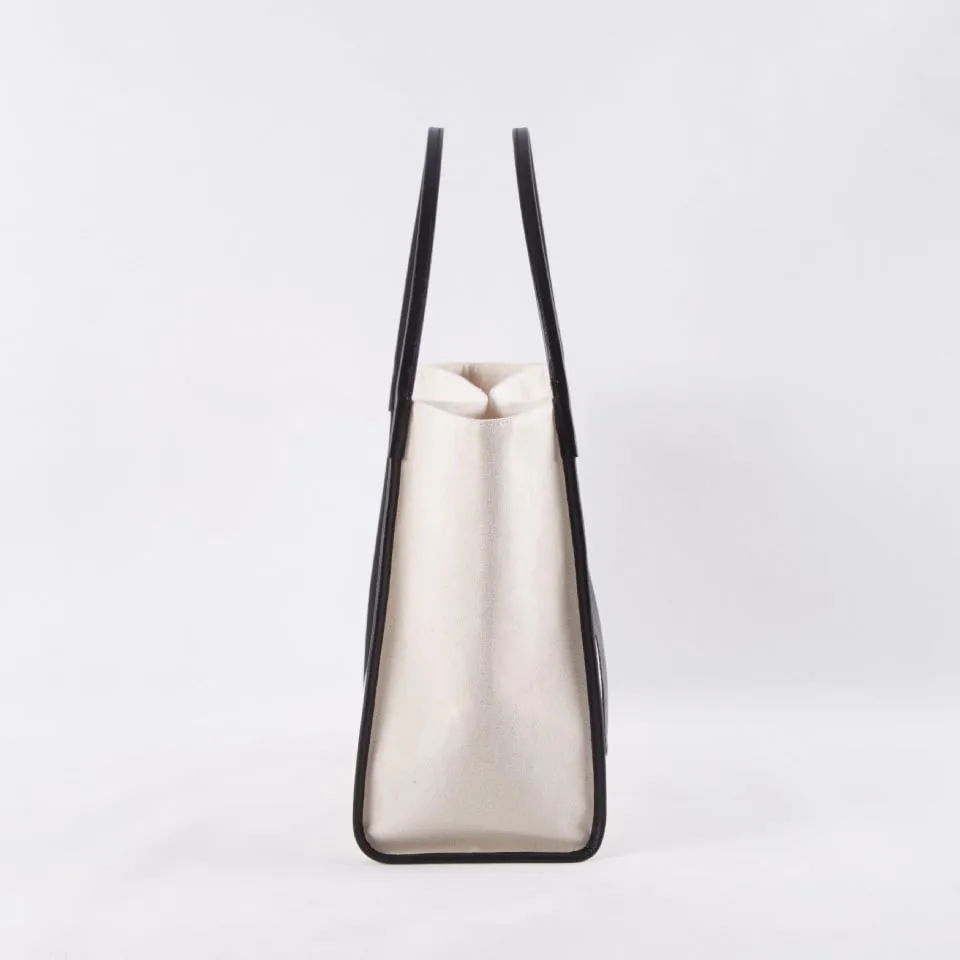Canvas Large Tote Bag | Handbag with Top Grain Cow Leather Hand Strap