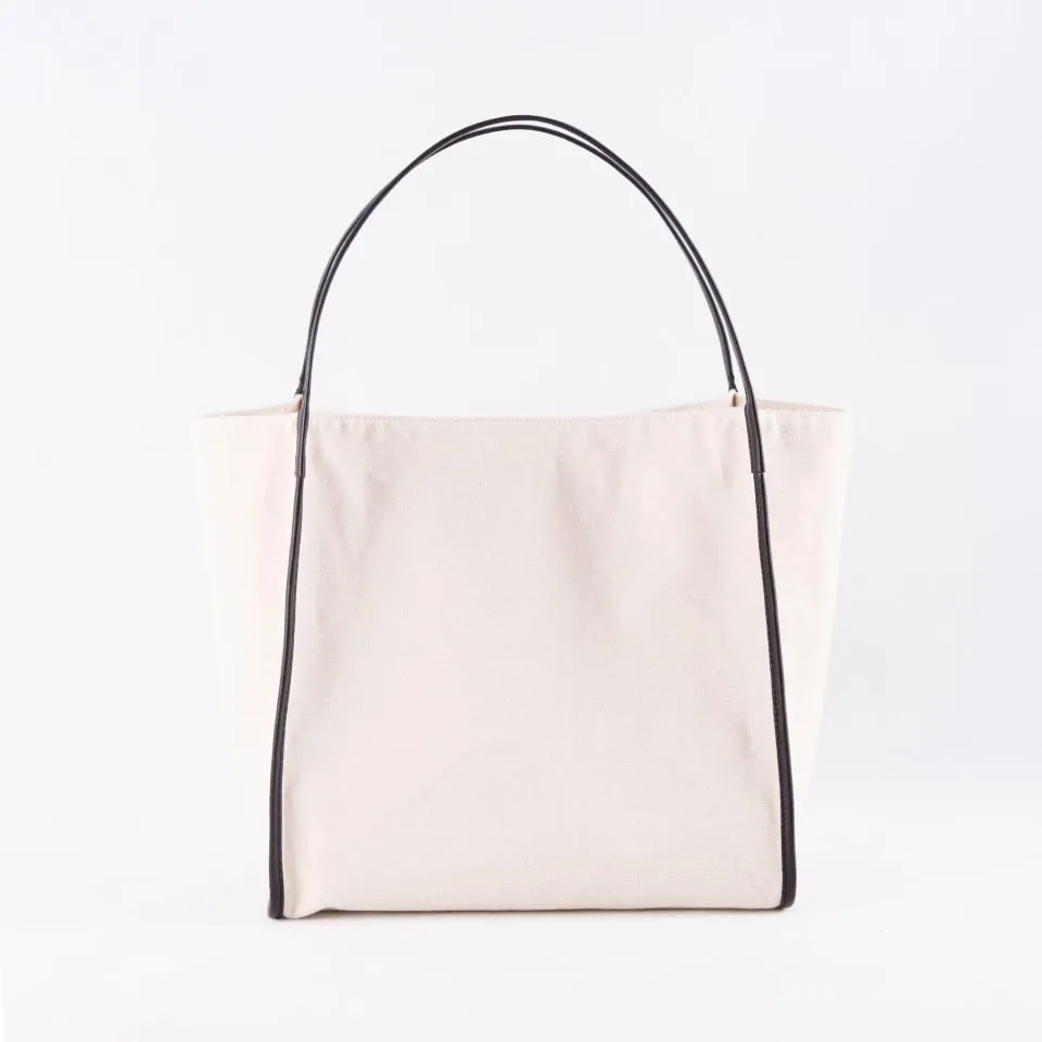 Canvas Large Tote Bag | Handbag with Top Grain Cow Leather Hand Strap