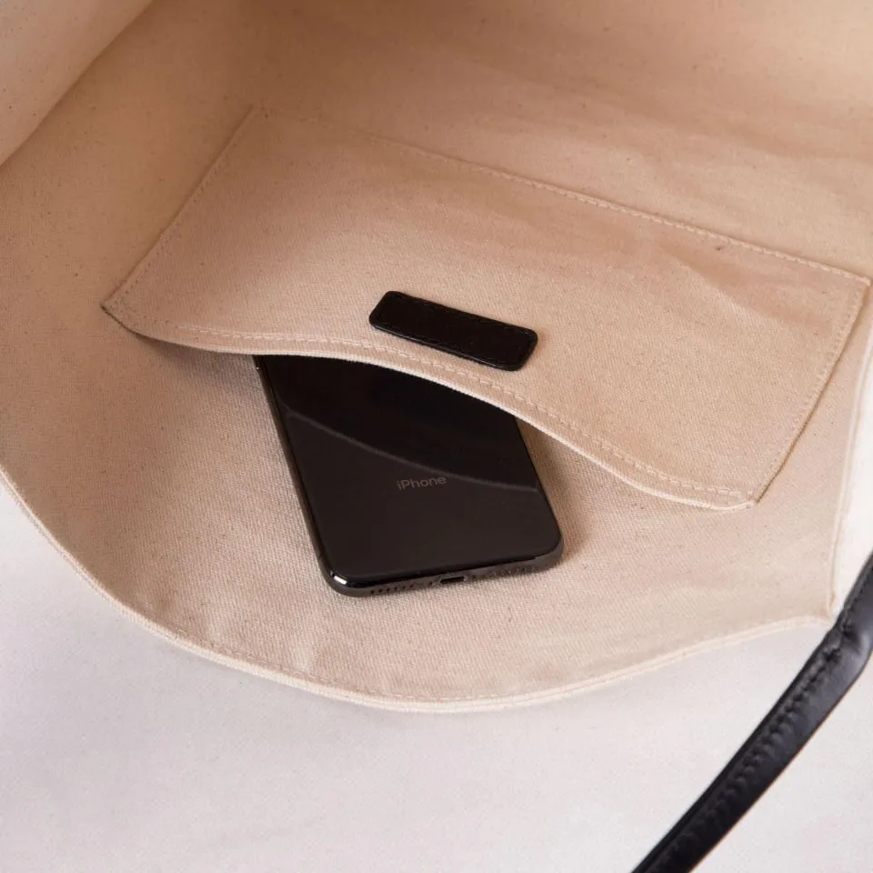 Canvas Large Tote Bag | Handbag with Top Grain Cow Leather Hand Strap