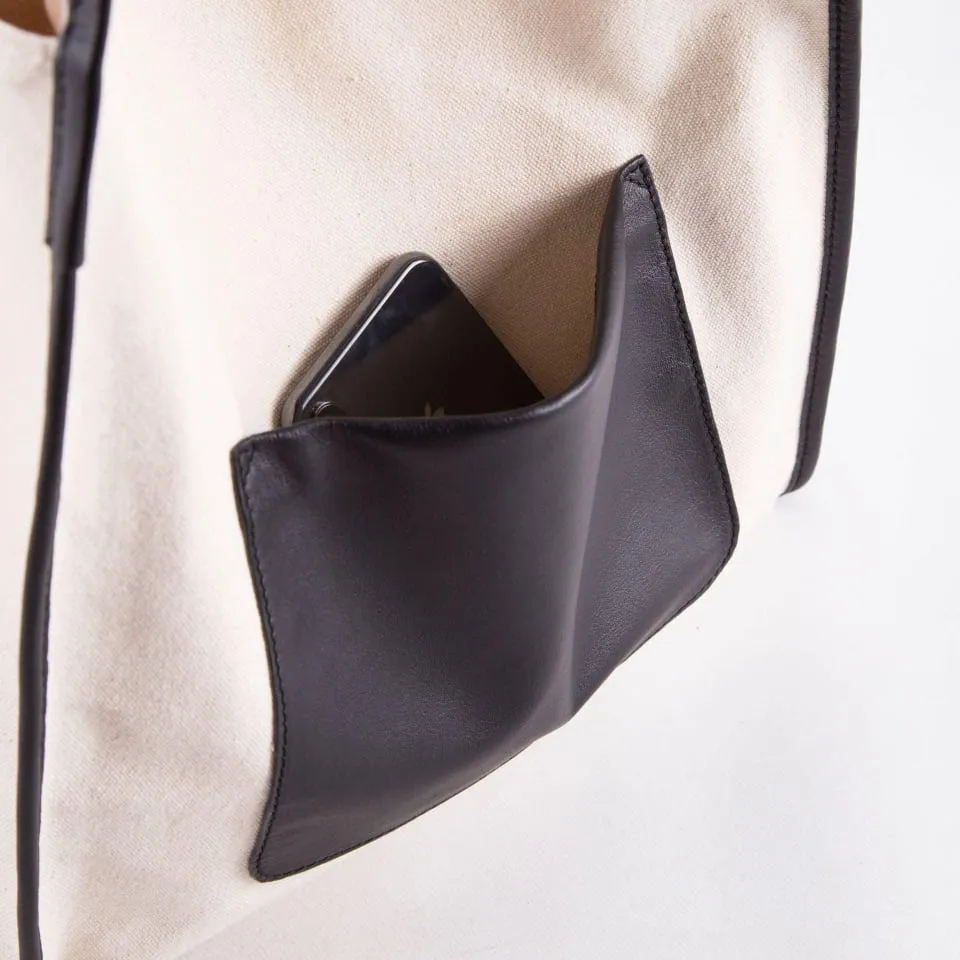 Canvas Large Tote Bag | Handbag with Top Grain Cow Leather Hand Strap