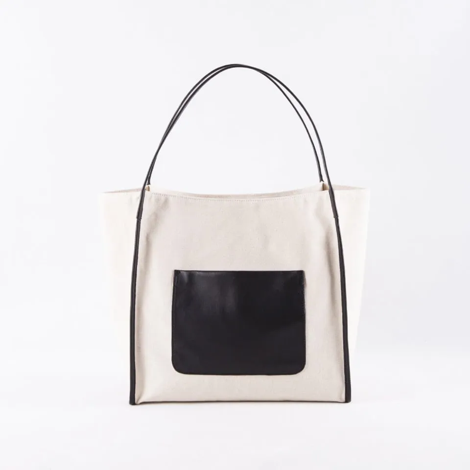 Canvas Large Tote Bag | Handbag with Top Grain Cow Leather Hand Strap