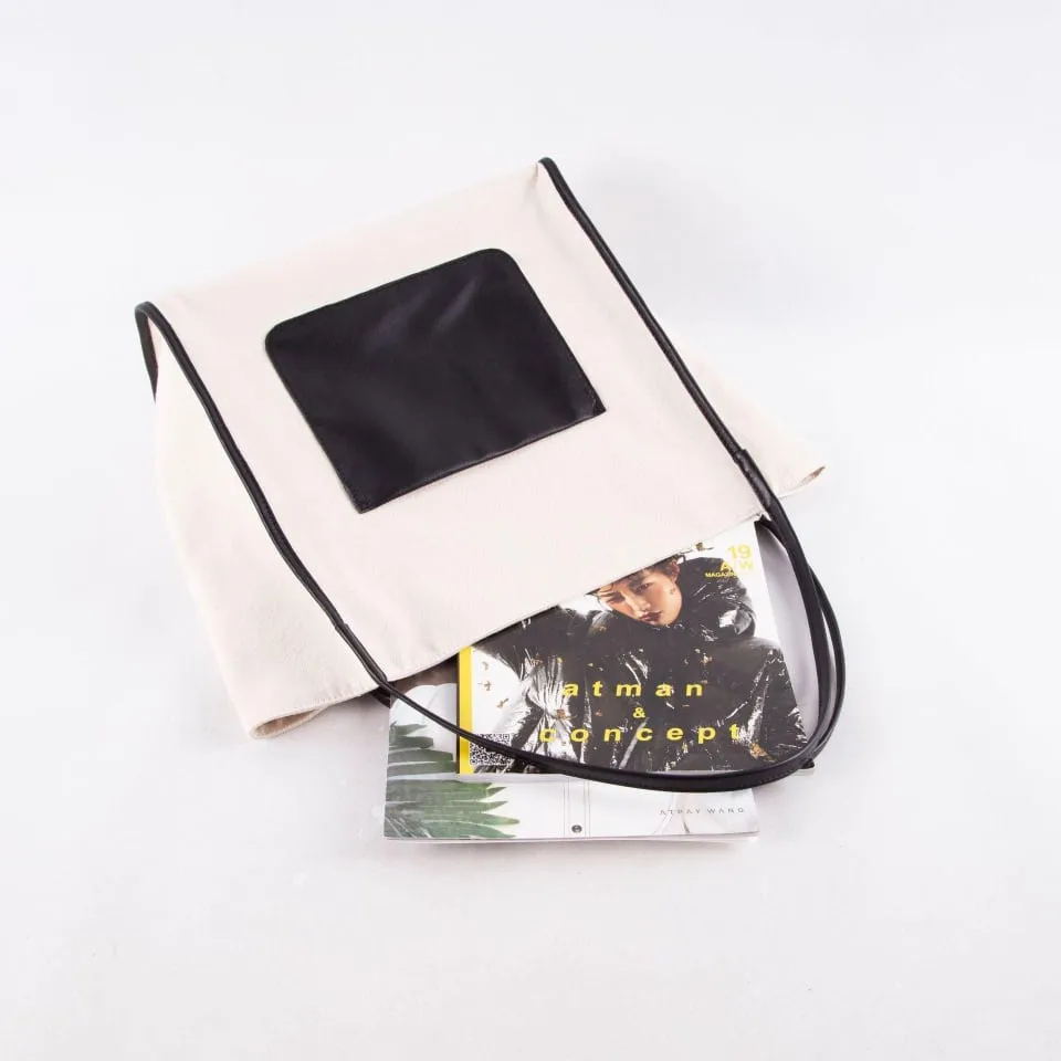Canvas Large Tote Bag | Handbag with Top Grain Cow Leather Hand Strap