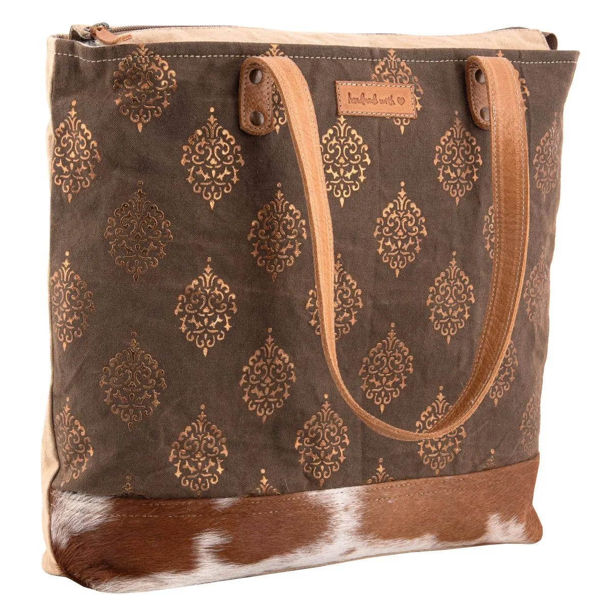 Canvas Leather & Cowhide Metallic Print Women's Tote Bag