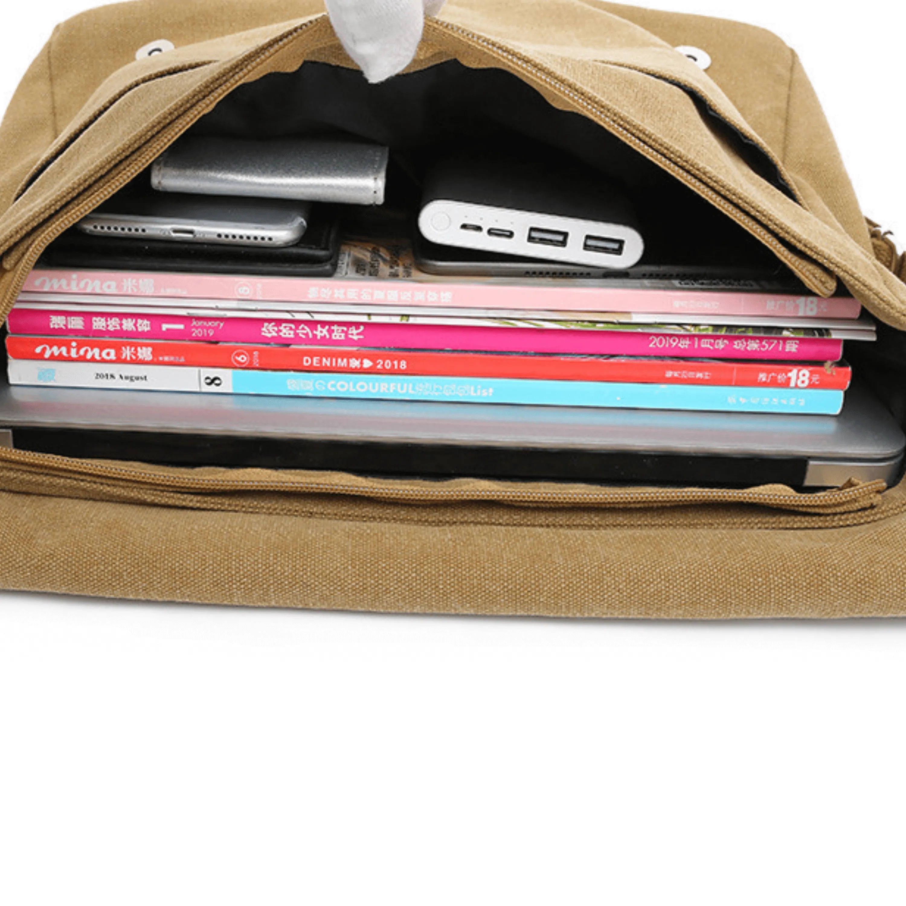 Canvas Messenger Bag and Satchel with Front Flap Zipper