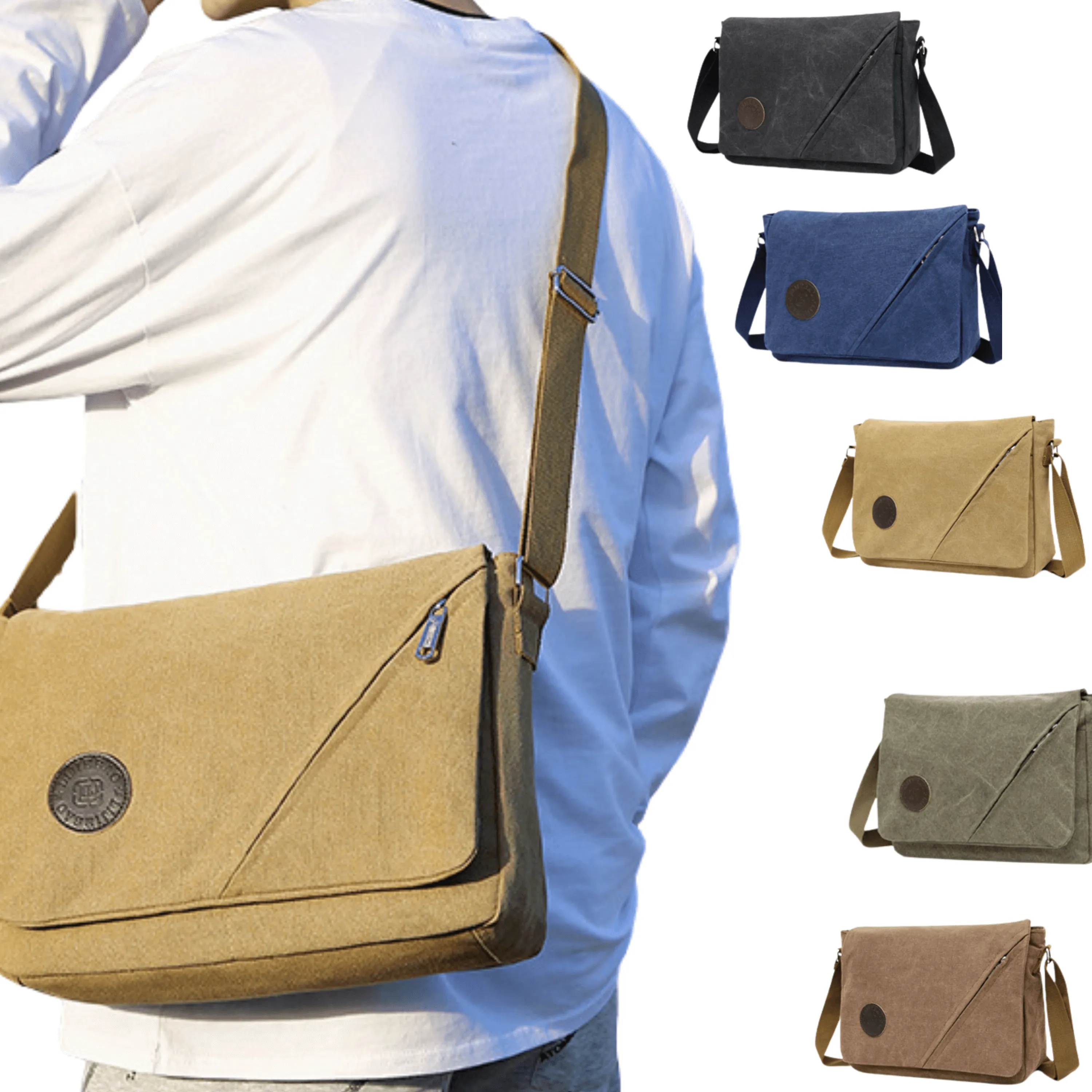 Canvas Messenger Bag and Satchel with Front Flap Zipper