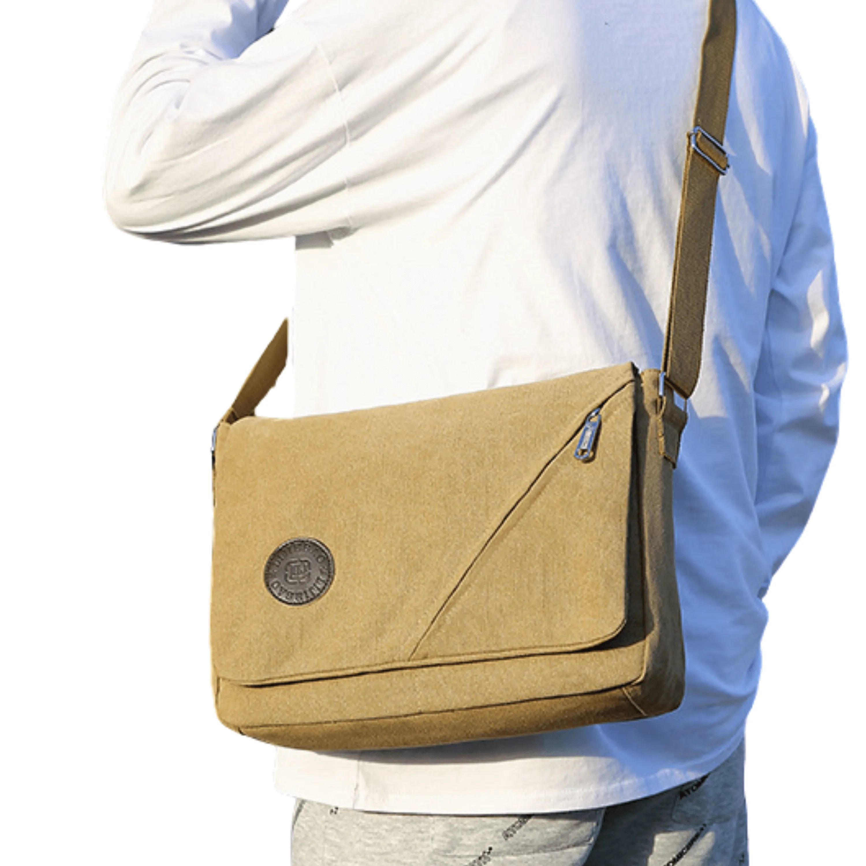 Canvas Messenger Bag and Satchel with Front Flap Zipper