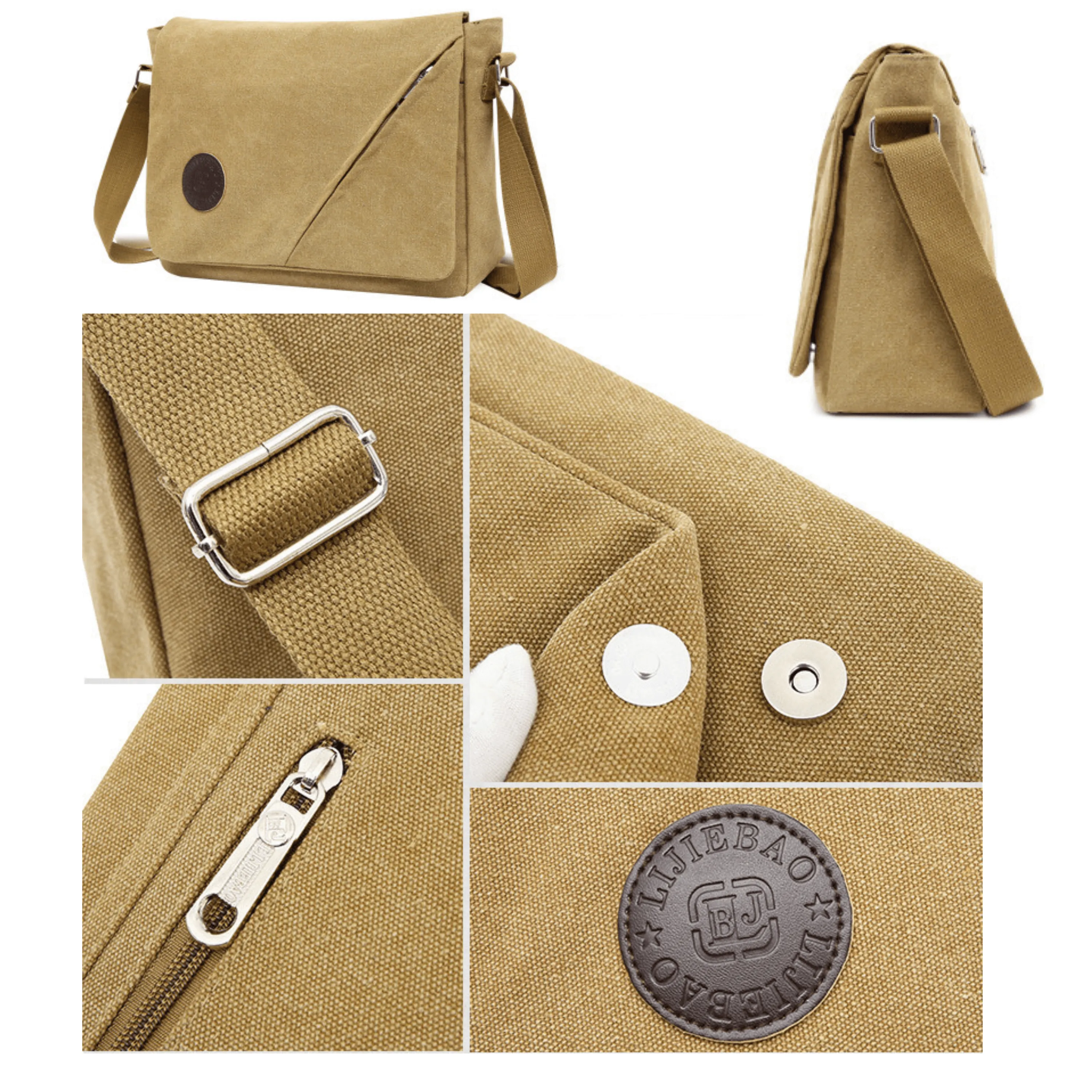 Canvas Messenger Bag and Satchel with Front Flap Zipper