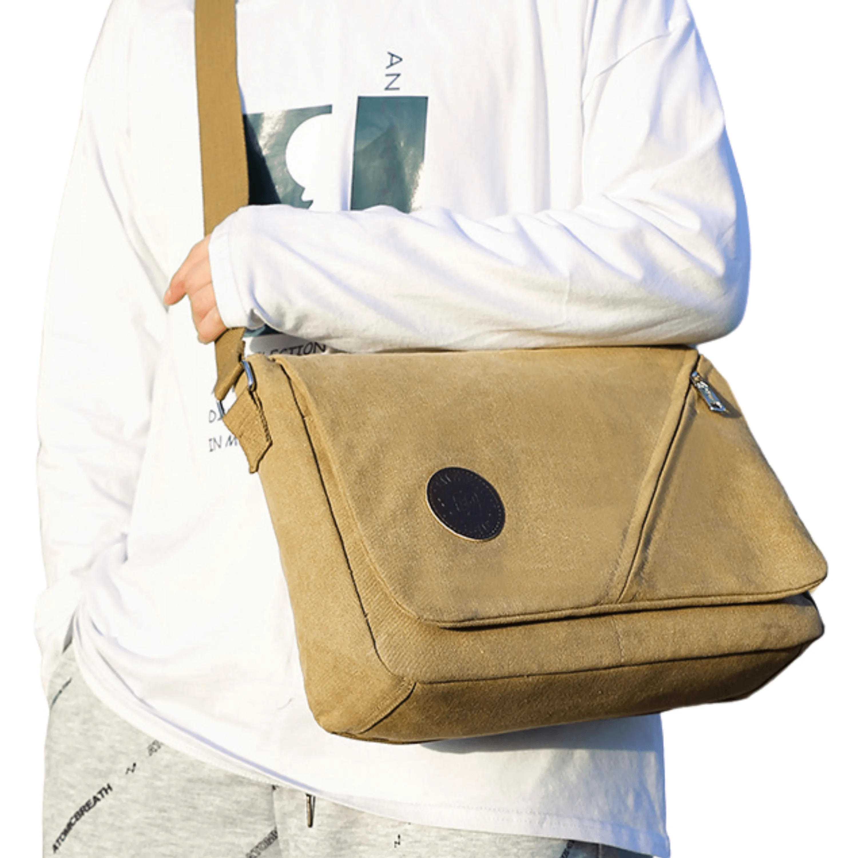 Canvas Messenger Bag and Satchel with Front Flap Zipper