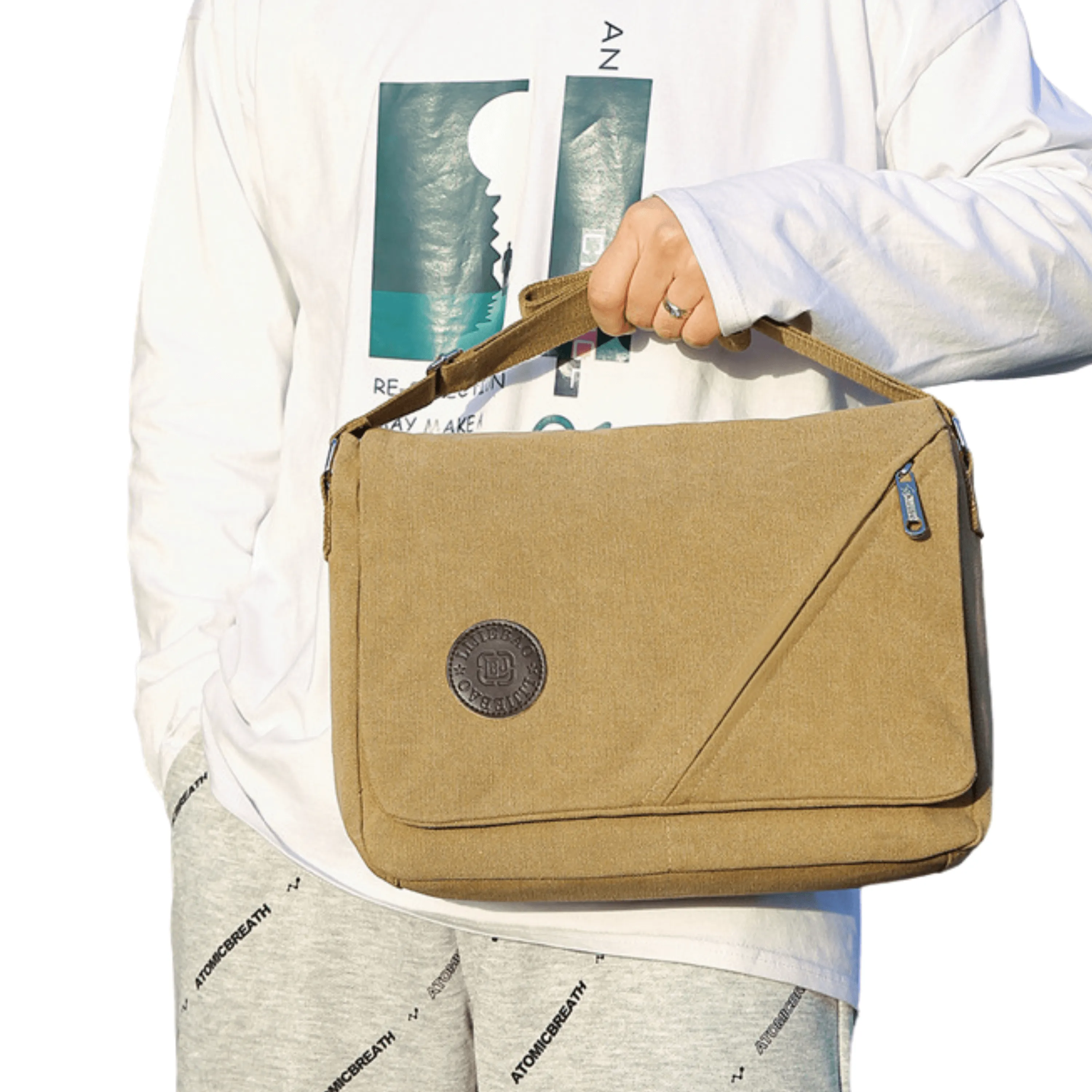 Canvas Messenger Bag and Satchel with Front Flap Zipper