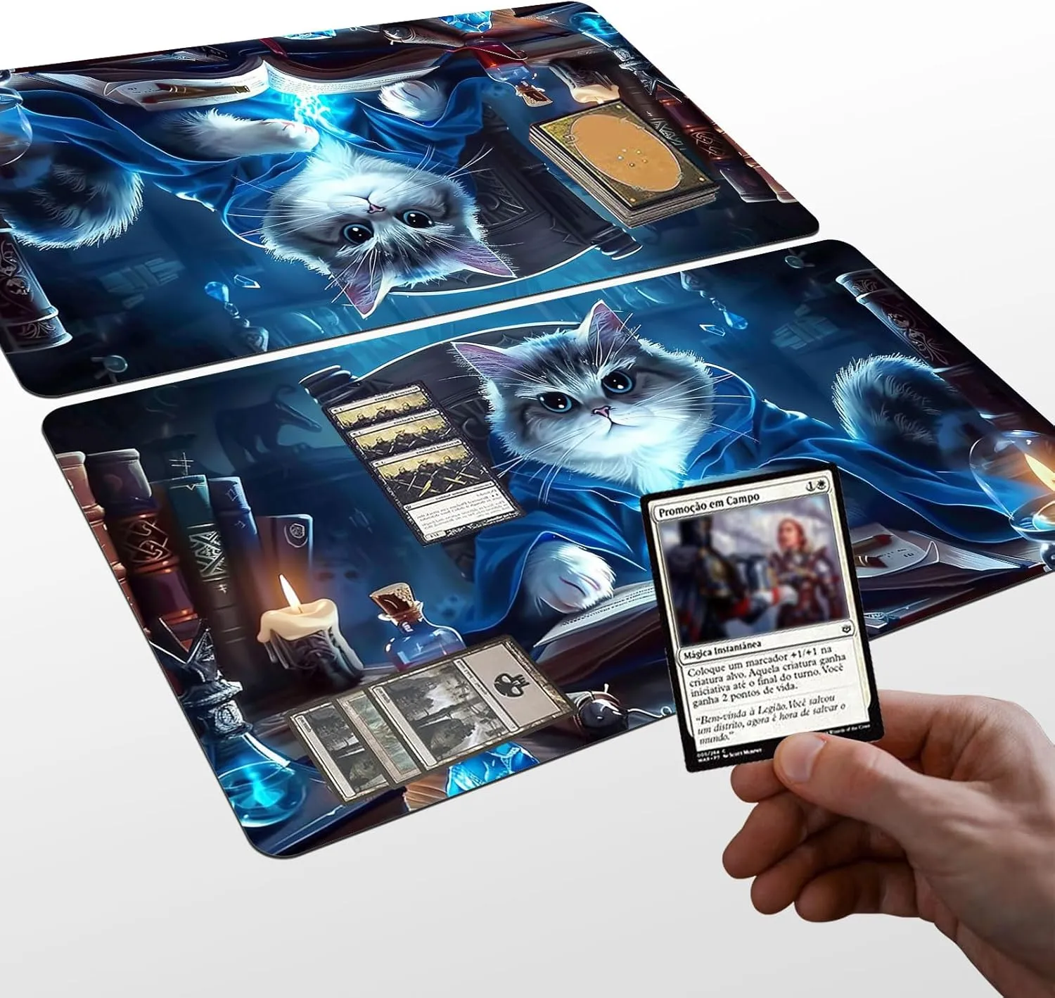 Card Game Playmat for MTG & TCG, 24x14 inch Non-Slip Magic Playmat, Durable Rubber Surface, Ideal for Card Games & Board Games, Portable with Storage Bag, Magic Cat