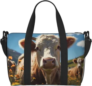 Carry On Duffle Bags Overnight Weekender Bags for Women, Prairie Flower Cow Personal Item Travel Bag, Travel Essentials Sport Gym Bag for Men Women