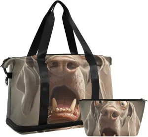 Cartoon Funny Weimaraner Dogs Fear Overnight Travel Duffel Bag Overnight Weekender Bags with Toiletry Bag for Sports Waterproof