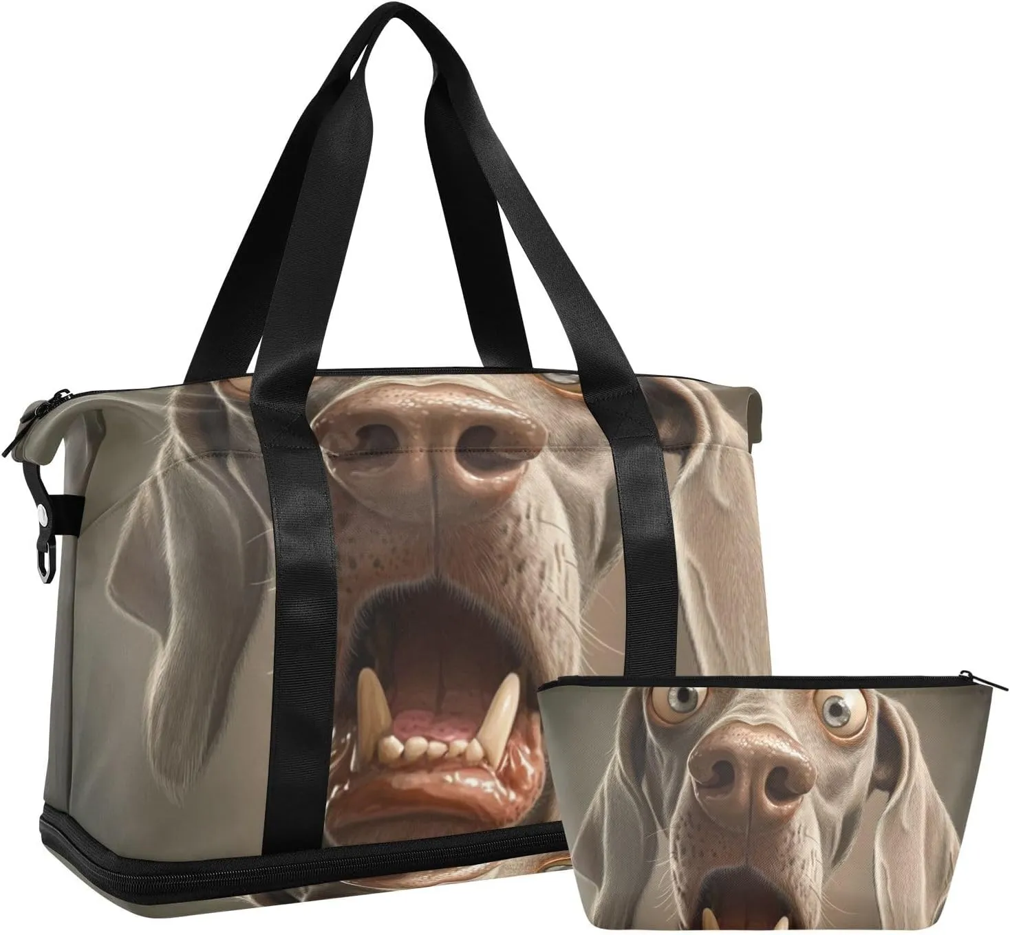 Cartoon Funny Weimaraner Dogs Fear Overnight Travel Duffel Bag Overnight Weekender Bags with Toiletry Bag for Sports Waterproof
