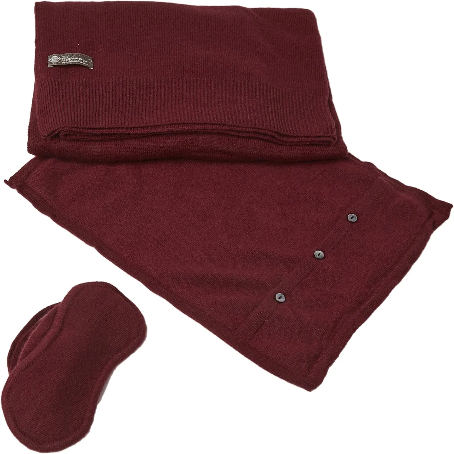 Cashmere Boutique 100% Pure Cashmere Travel Throw Set – Includes 3-in-1 Travel Blanket, Eye Mask, and Pillow Case - One Size