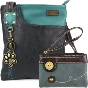 Chala Cross Body Swing Messenger Bag and Double Zip Wallet Gift Set
