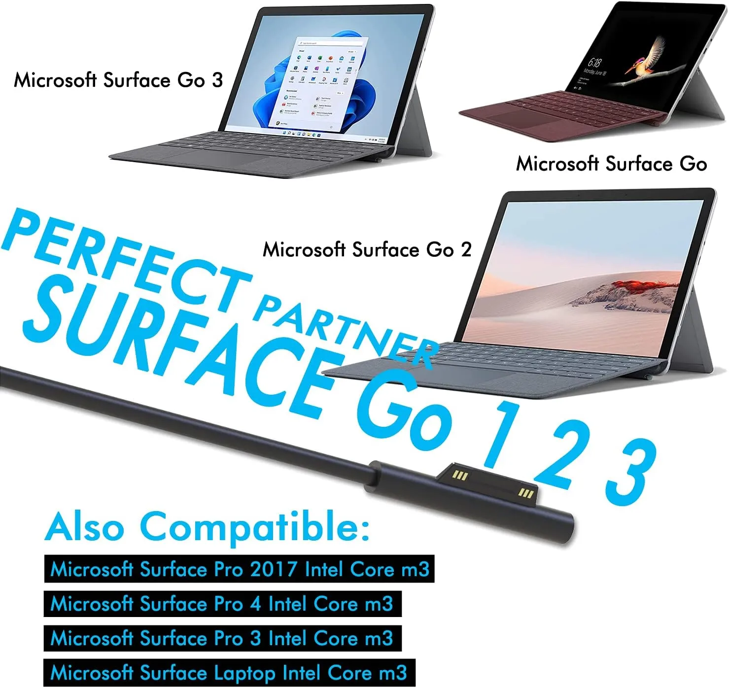 Charger Compatible for Surface Go/Go 2/Go 3 Surface Pro 4 Core m3 Surface Pro 3 Core m3 Surface Pro 2017 Core m3 Tablet Surface Laptop Core m3, Power Supply Adapter 24W 15V 1.6A with Travel Bag