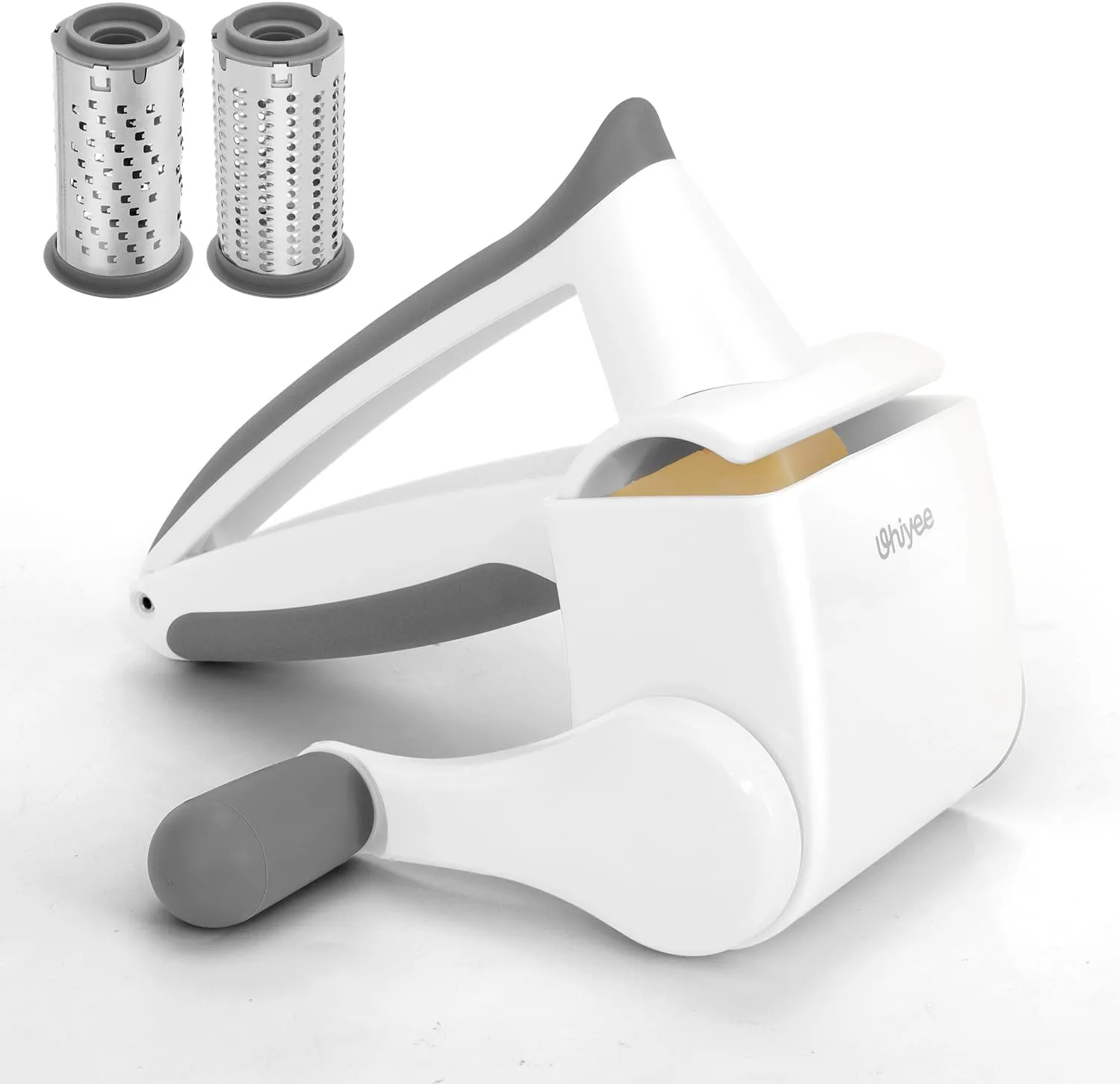 Cheese Grater Hand Crank, UHIYEE Patented Rotary Parmesan Cheese Grater Cheese Shredder Handheld with Fine & Coarse Drums, Restaurant Cheese Grater Grinder with Handle for Hard Cheese Chocolate Nuts