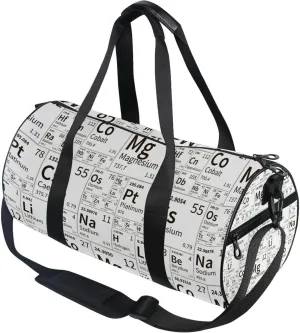 Chemical Periodic Table Black and White Gym Duffle Bag for Women Men Sports Fitness Bag Workout Travel Gymnastics Dance