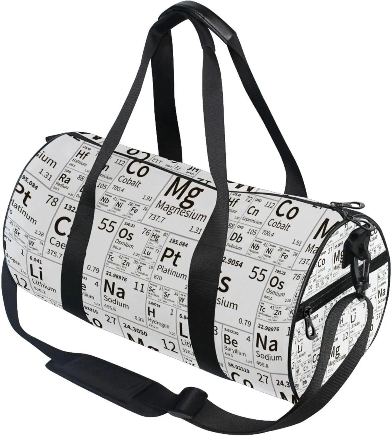 Chemical Periodic Table Black and White Gym Duffle Bag for Women Men Sports Fitness Bag Workout Travel Gymnastics Dance