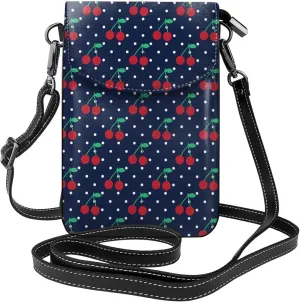 Cherry Dots Pattern Crossbody Bag for Women PU Leather Small Travel Cell Phone Pouch Lightweight Mini Phone Purse Wallet Cross Body Shoulder Bags with Card Slots and Shoulder Strap