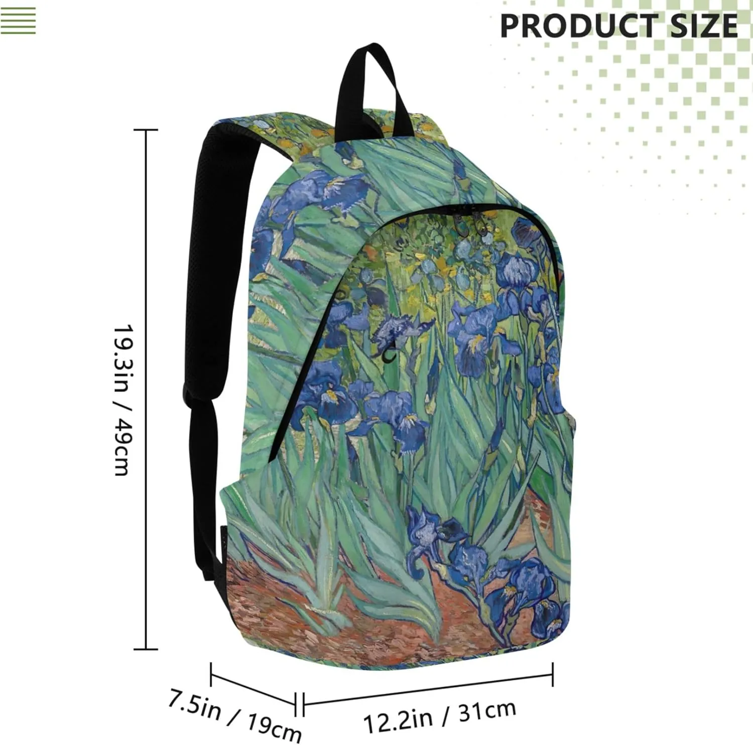 CHIFIGNO Blue Pink Casual Womens Daypack Cute Backpack Impressionist Blue Irises Field Medium Backpack for Girls Bookbag