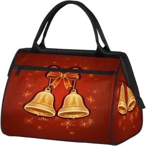 Christmas Bells Ribbon Snowflakes Gym Bag for Women Men, Travel Sports Duffel Bag with Trolley Sleeve, Waterproof Sports Gym Bag Weekender Overnight Bag Carry On Tote Bag for Travel Gym Sport