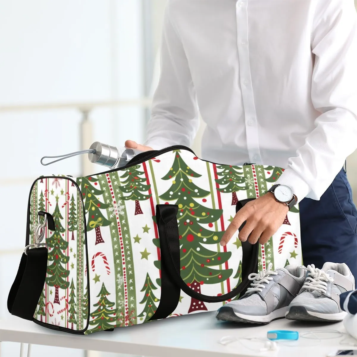 Christmas Holidays Travel Duffle Bag for Women Men Gym Duffel Foldable Bag Waterproof Weekender Pine Tree Duffle Tote