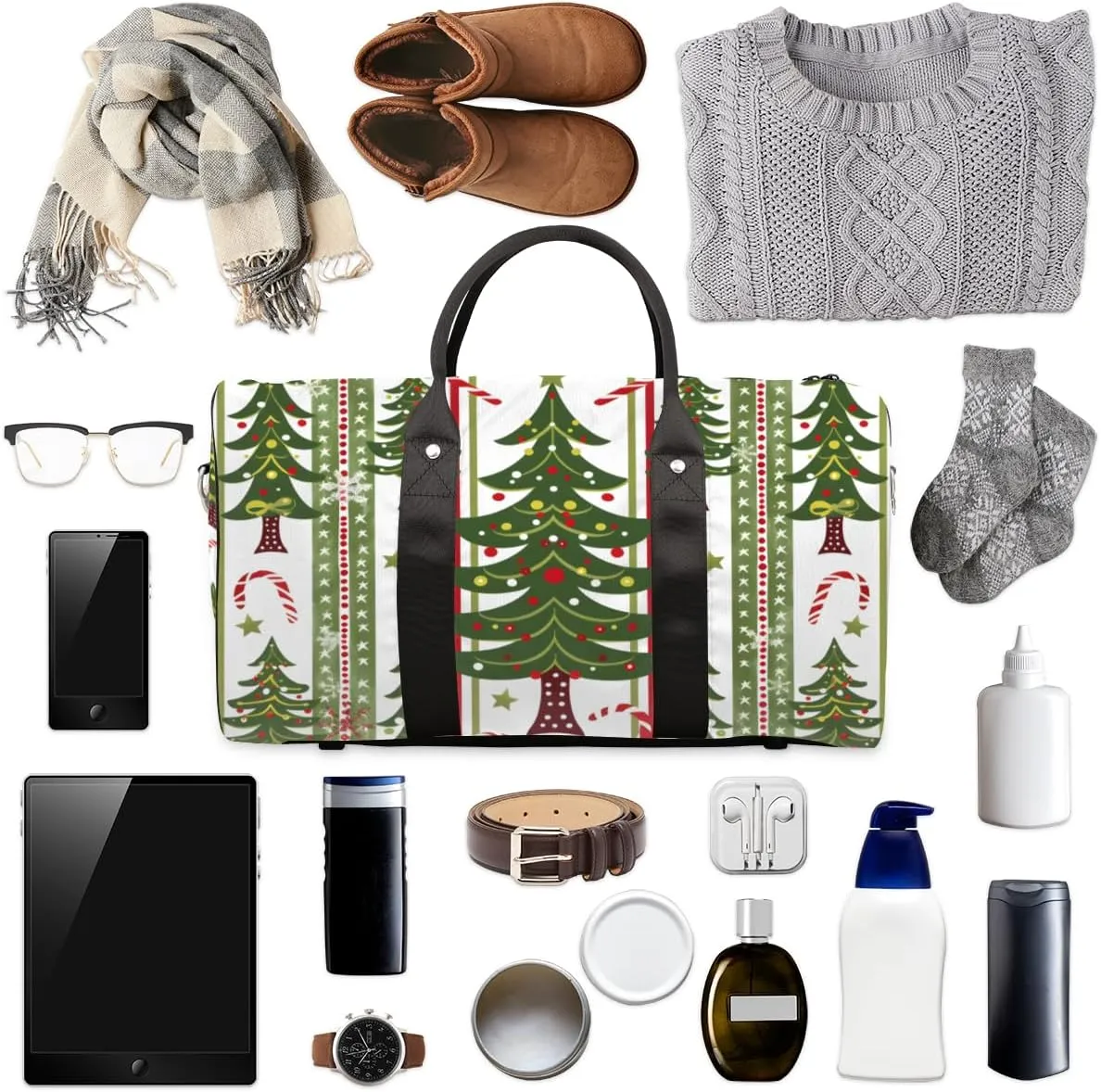 Christmas Holidays Travel Duffle Bag for Women Men Gym Duffel Foldable Bag Waterproof Weekender Pine Tree Duffle Tote