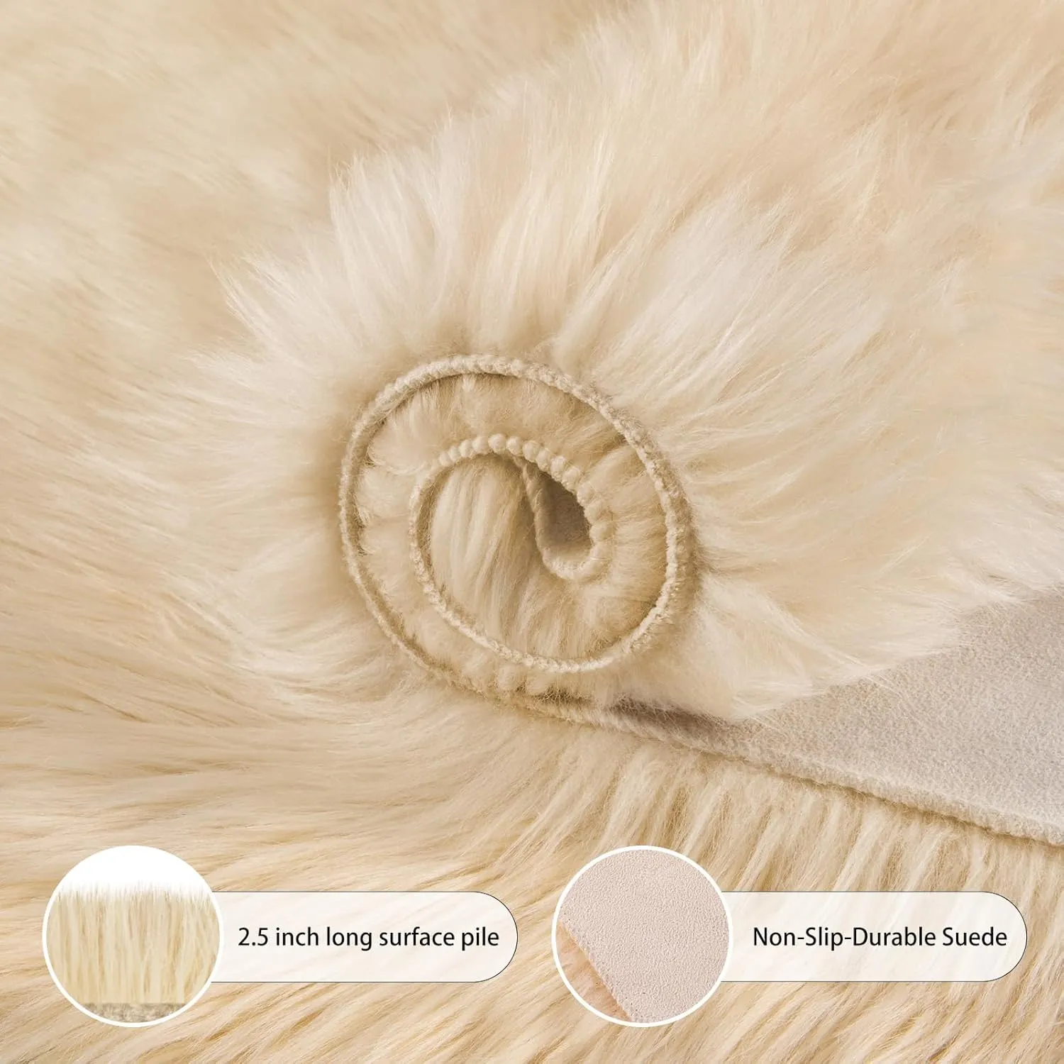 Ciicool Faux Sheepskin Rugs Soft Faux Fur Rug Beige Fluffy Rug Chair Couch Cover Fuzzy Carpet for Bedroom Floor Sofa Living Room 2x3 Feet