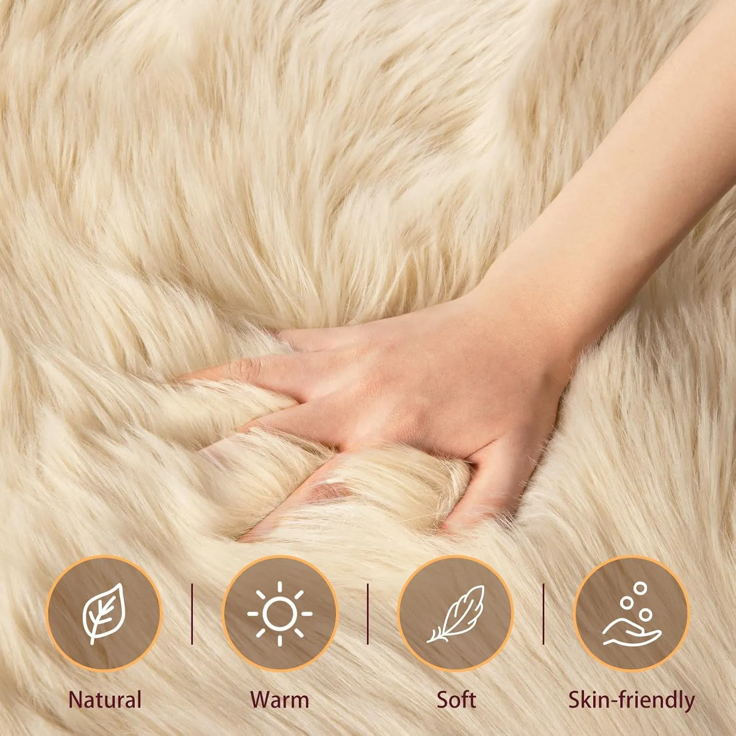 Ciicool Faux Sheepskin Rugs Soft Faux Fur Rug Beige Fluffy Rug Chair Couch Cover Fuzzy Carpet for Bedroom Floor Sofa Living Room 2x3 Feet
