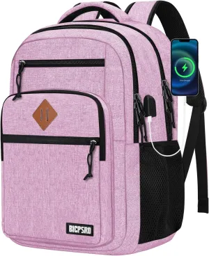 Classic Backpack for Men Women, School Backpack for Girls Boy Teens,15.6 Inch Laptop Bookbag with USB Charger for College High School Work Business Computer Back Pack,mochilas para hombres,Pink