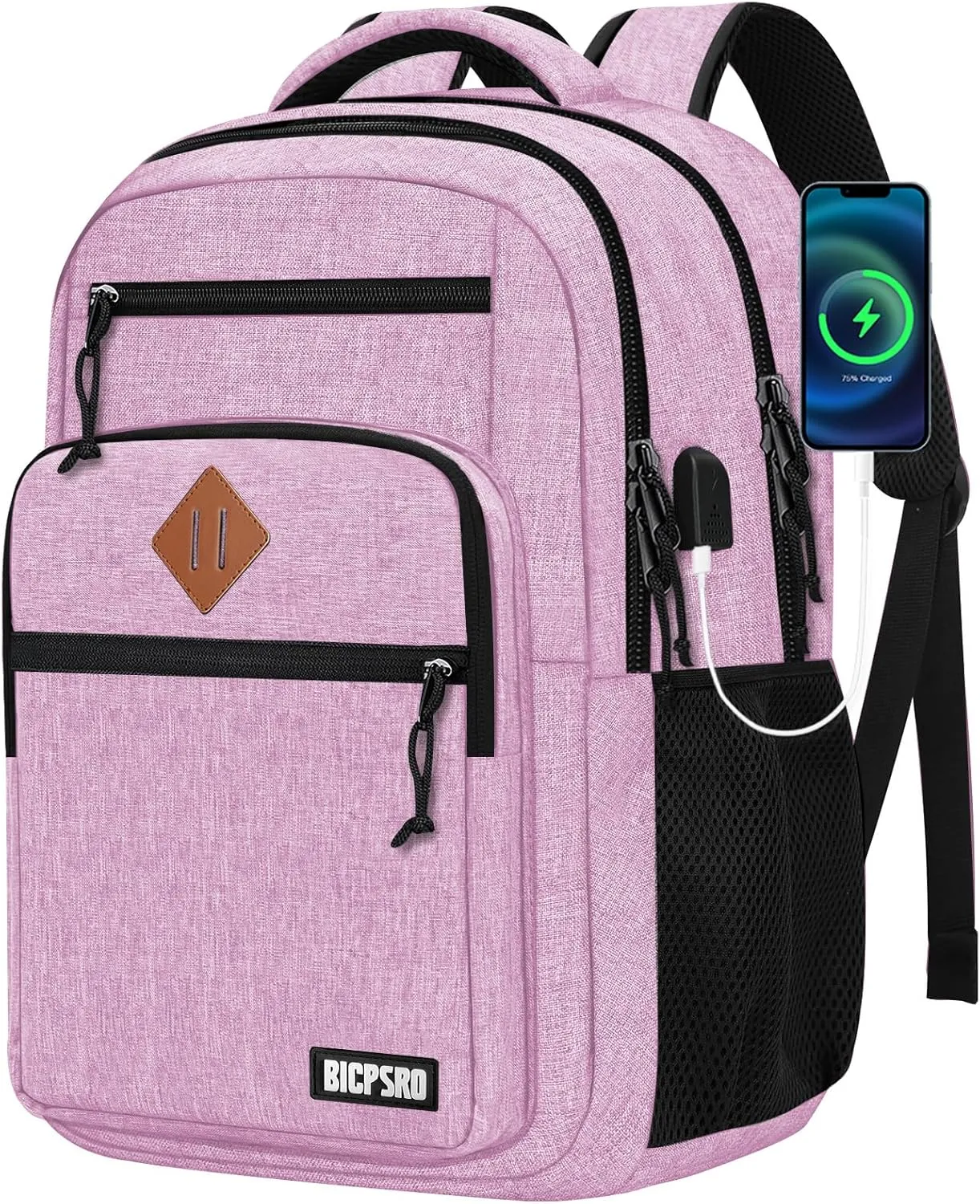 Classic Backpack for Men Women, School Backpack for Girls Boy Teens,15.6 Inch Laptop Bookbag with USB Charger for College High School Work Business Computer Back Pack,mochilas para hombres,Pink