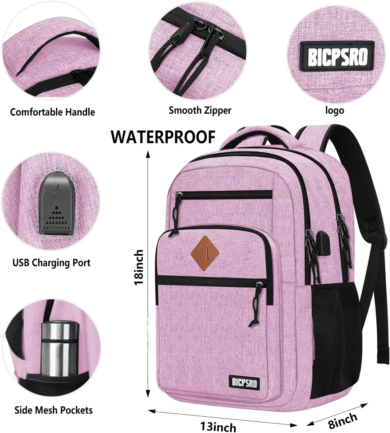 Classic Backpack for Men Women, School Backpack for Girls Boy Teens,15.6 Inch Laptop Bookbag with USB Charger for College High School Work Business Computer Back Pack,mochilas para hombres,Pink