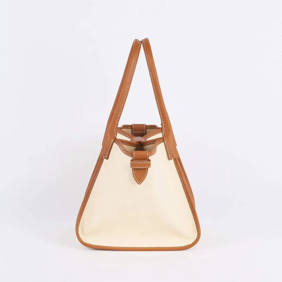 Classic Large Square Commuter Tote Bag | Top Handle Bag in Canvas & Leather _ Brown
