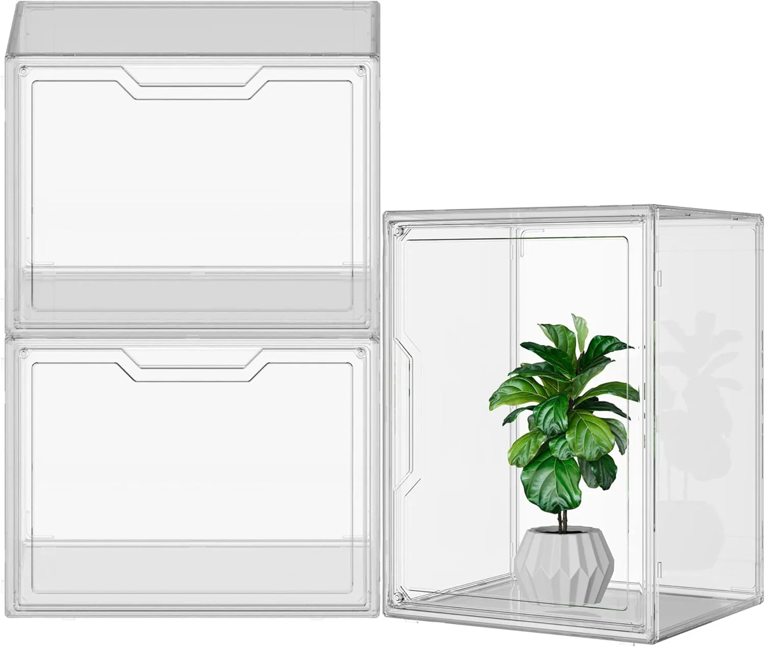 Clear Acrylic Display Case, Stackable Sneaker Shoe Box Transparent Storage Bins Clear Plastic Handbag Boot Organizer Containers with Lids for Size 14, X-Large (3 packs)