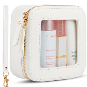 Clear Makeup Bag | Mini Makeup Bag | Small Makeup Bag/Small Cosmetic Bag for Purse | Cute Leather Makeup Pouch | Purse Organizer | Car Travel Pouch Essentials for Women Teens Gift (White Mini)