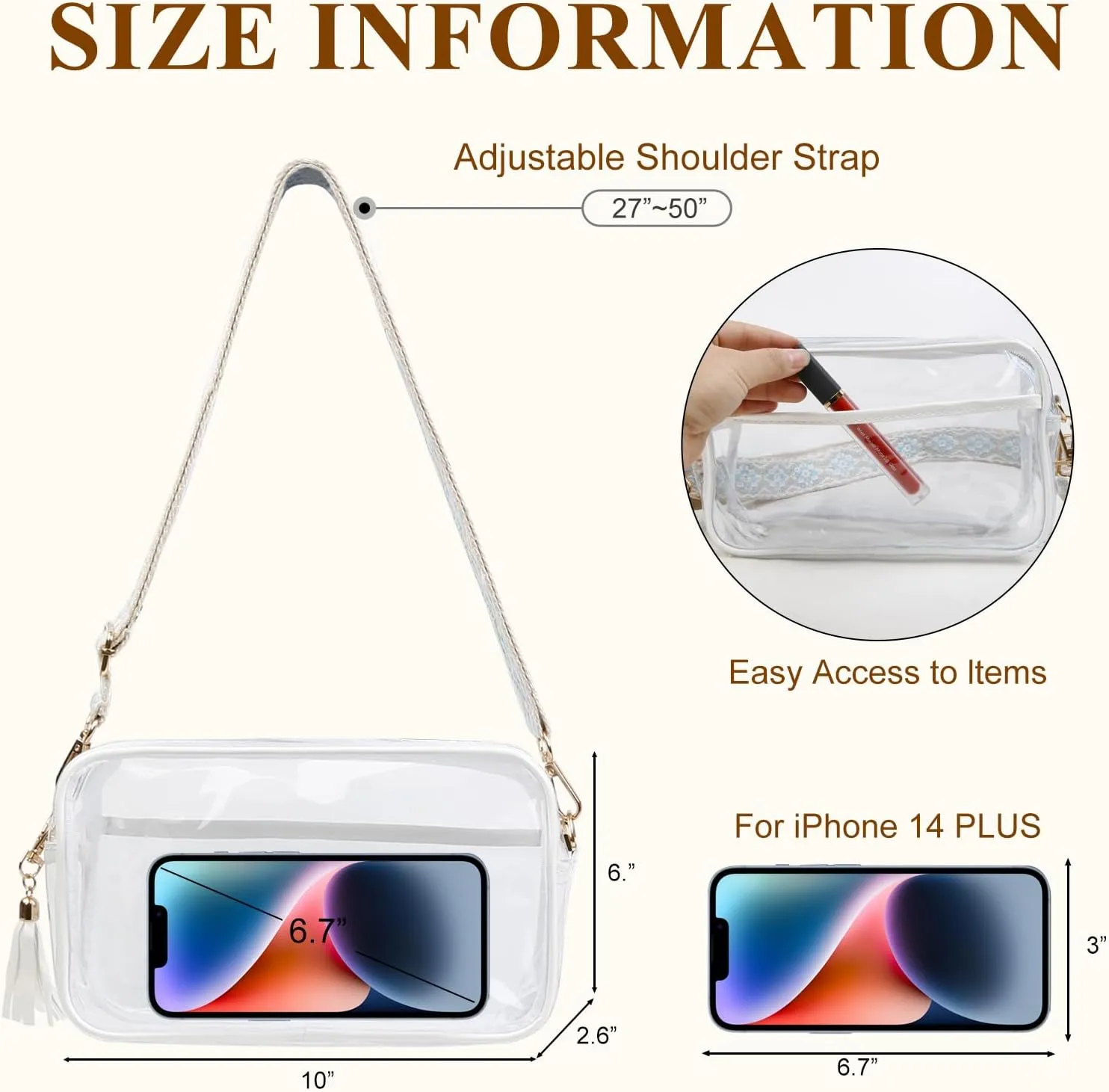 Clear Purses for Women - Crossbody Small Bag, Stadium Approved, Sport Concerts