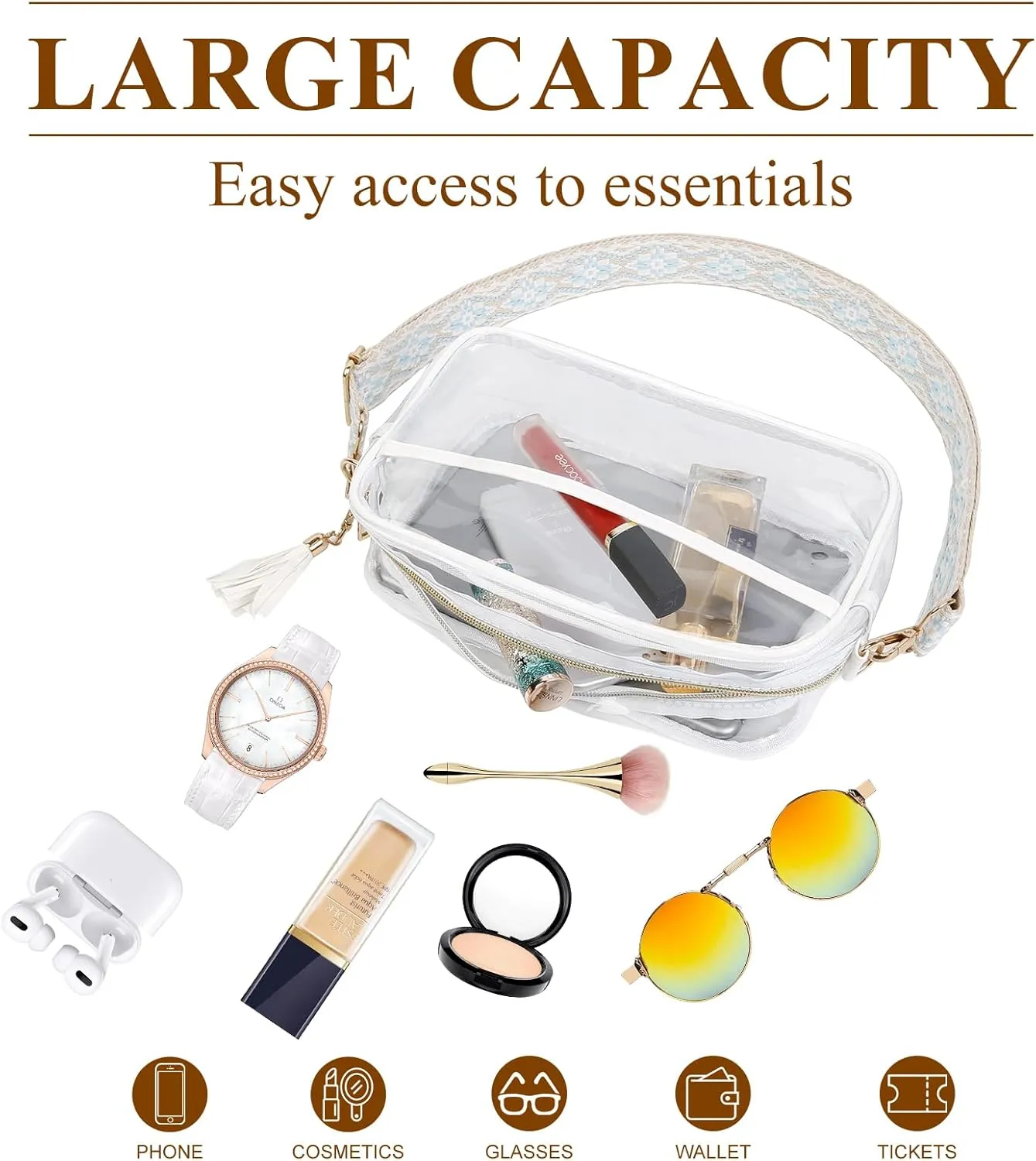 Clear Purses for Women - Crossbody Small Bag, Stadium Approved, Sport Concerts