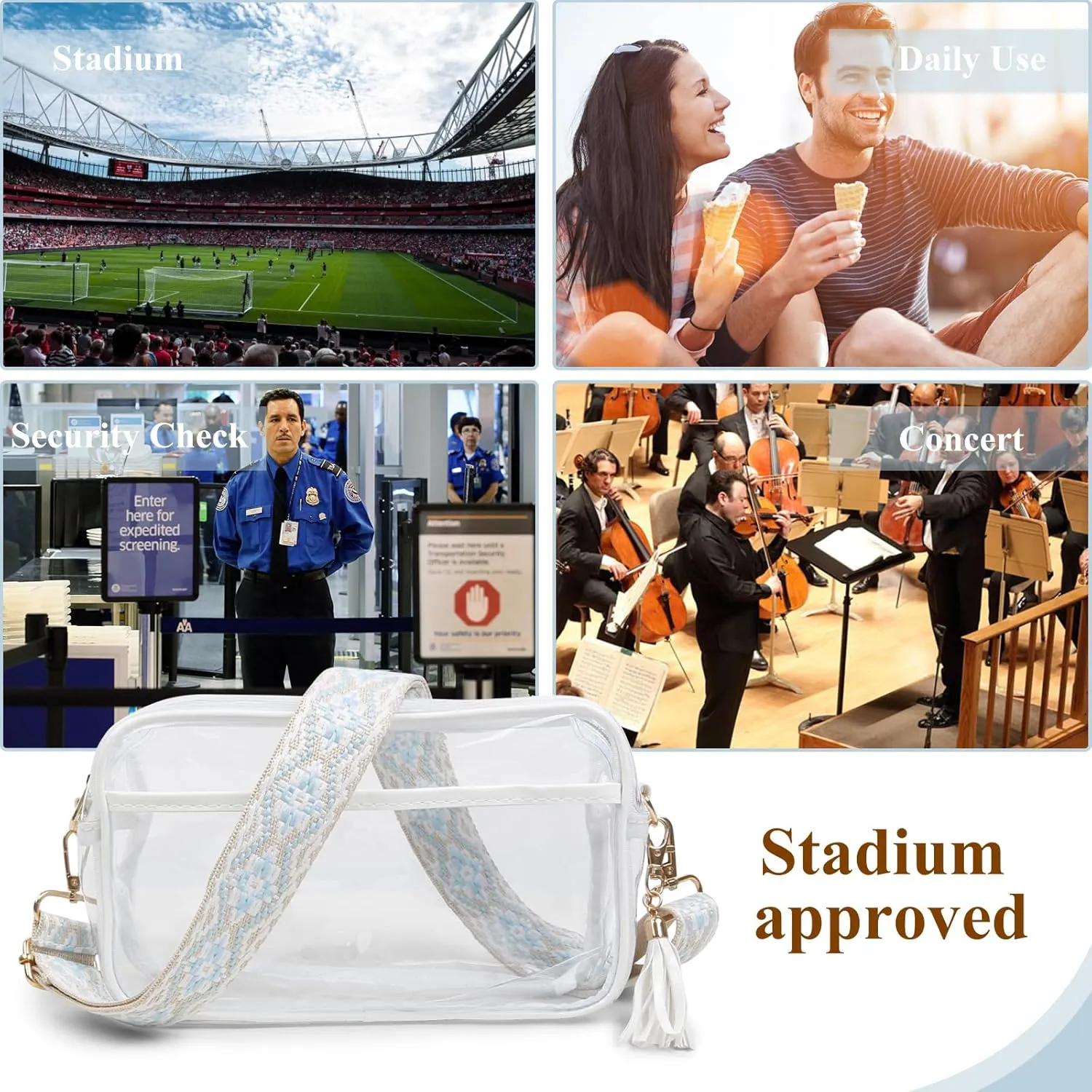 Clear Purses for Women - Crossbody Small Bag, Stadium Approved, Sport Concerts