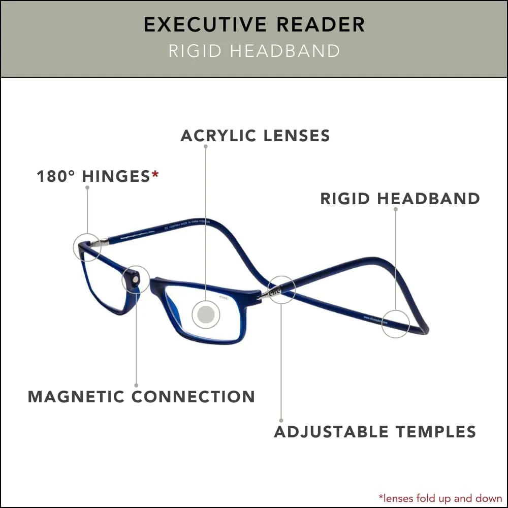 Clic Magnetic Reading Glasses for Men or Women, Computer Readers, Executive (M-XL, Dark Matte Blue, 1.50 Magnification)