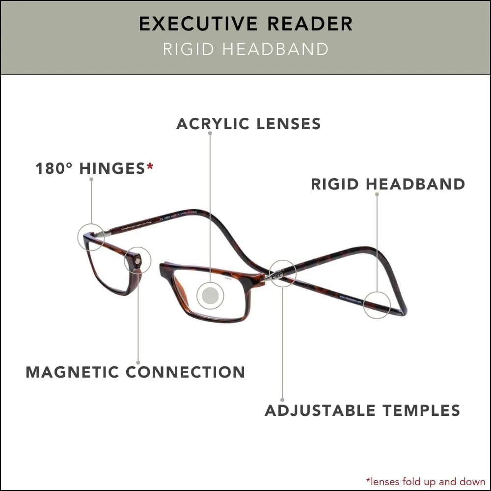 Clic Magnetic Reading Glasses for Men or Women, Computer Readers, Executive (M-XL, Tortoise, 1.25 Magnification)