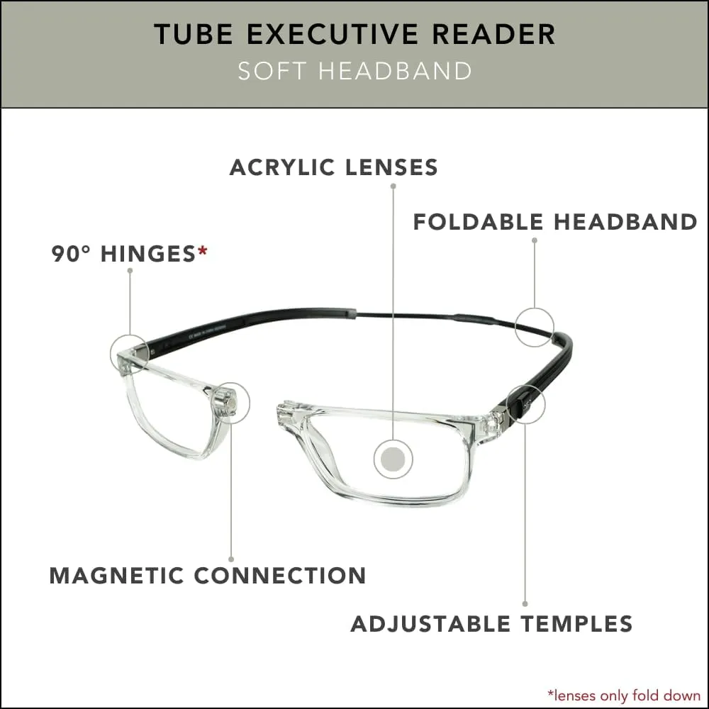 Clic Magnetic Reading Glasses for Men or Women, Computer Readers, Tube Executive (Light Grey, 1.25 Magnification)