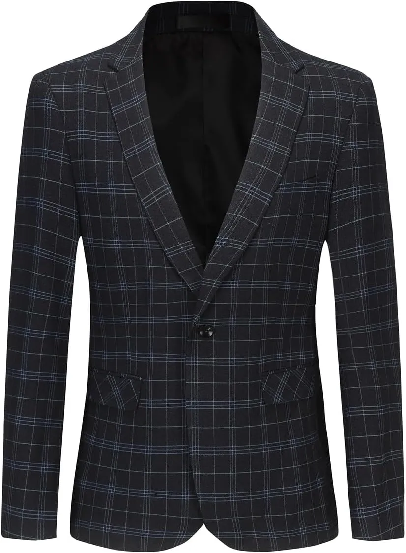 Cloudstyle Mens Formal Suit Jacket Blazer Plaid 2 Button Closure Prom Business Sport Coat