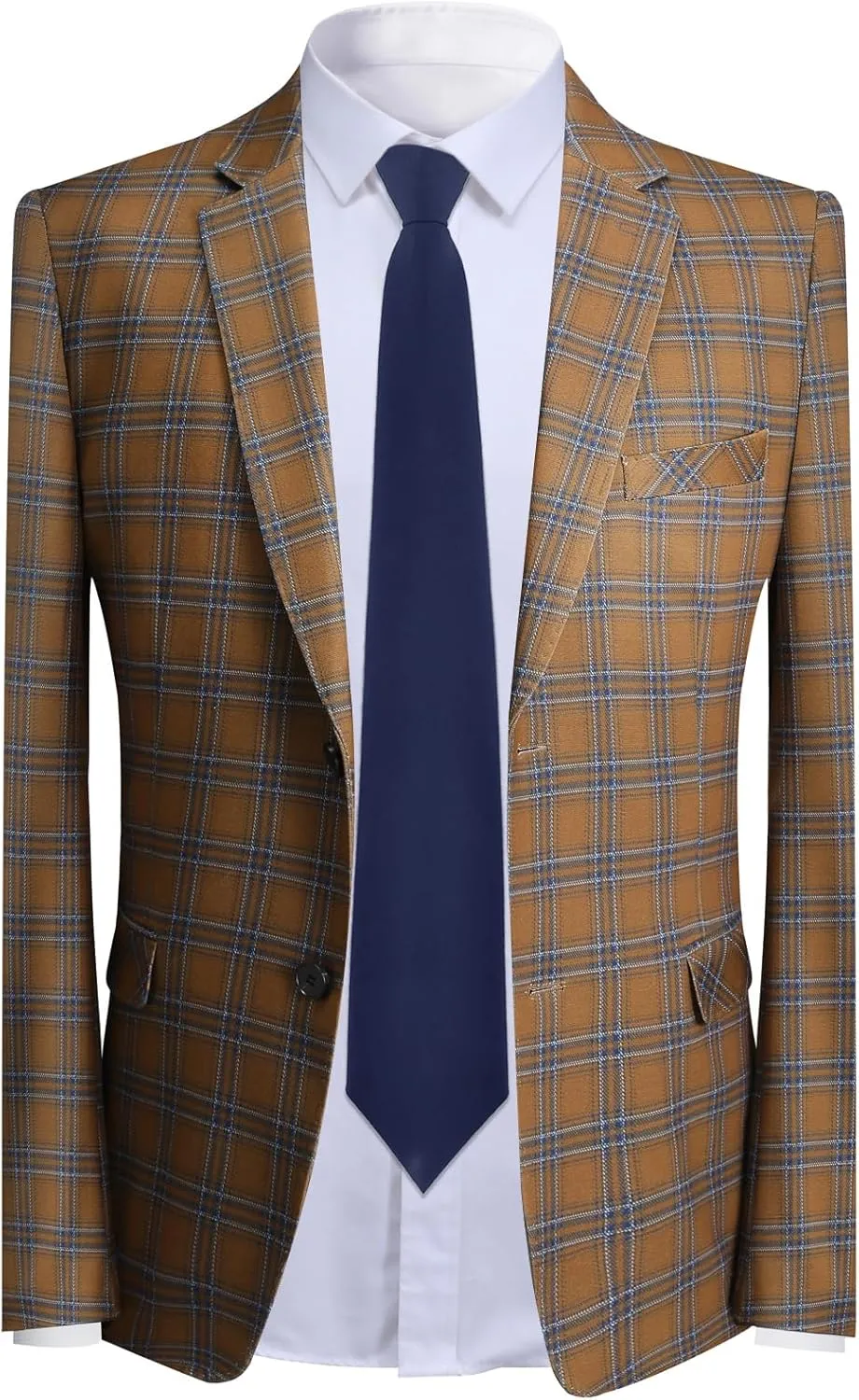 Cloudstyle Mens Formal Suit Jacket Blazer Plaid 2 Button Closure Prom Business Sport Coat