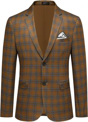 Cloudstyle Mens Formal Suit Jacket Blazer Plaid 2 Button Closure Prom Business Sport Coat