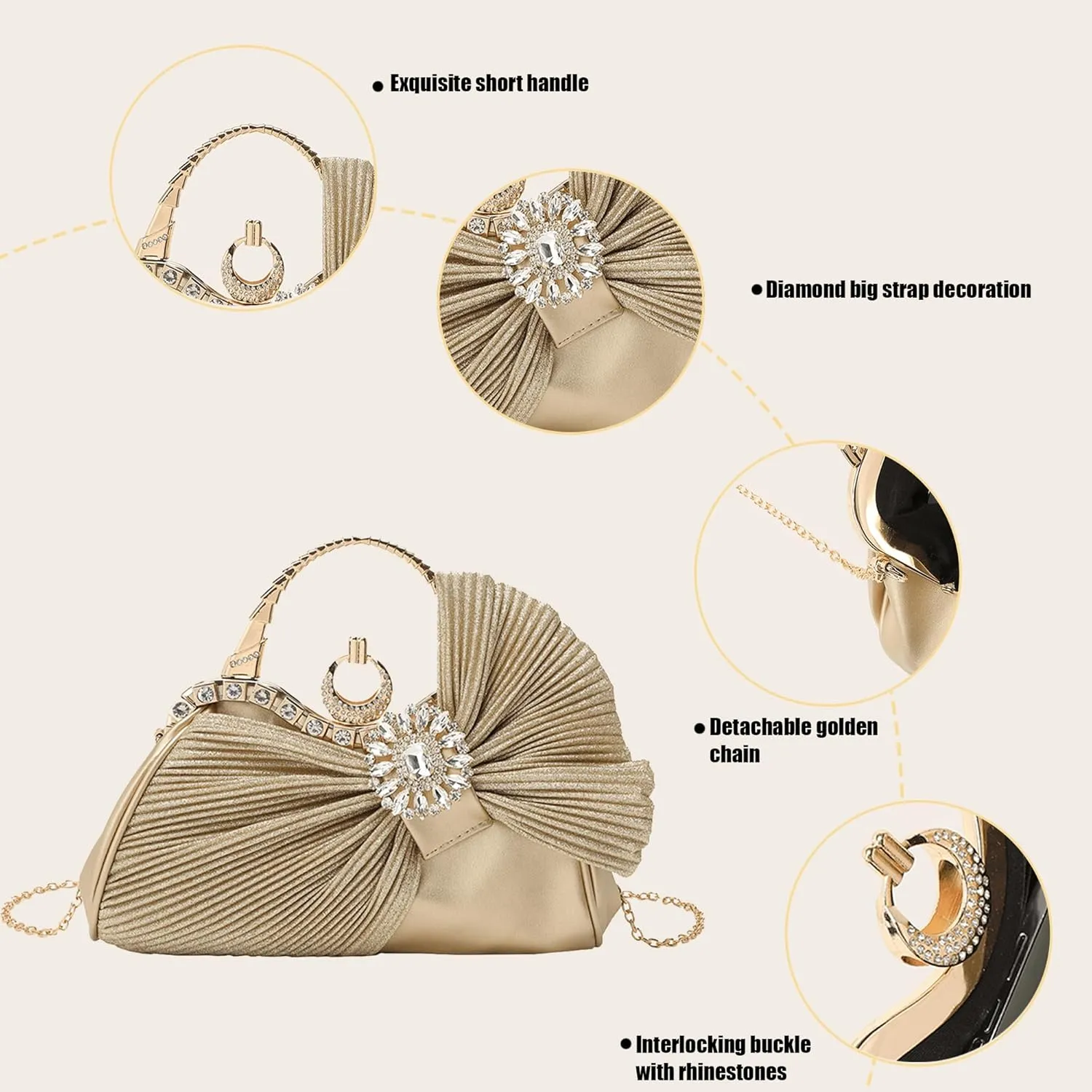 Clutch Purses for Women Rhinestone Evening Handbag Bridal Wedding Prom Purse Formal Party Bow Tie Clutch for Women