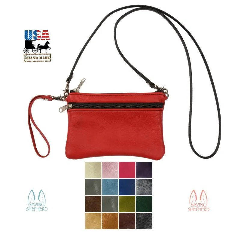 CLUTCH WRISTLET & SHOULDER BAG - Double Zipper Purse in 17 Colors